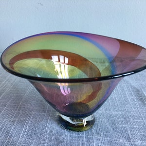 Vas Vitreum Multi Color Swirl Glass Art Vase Sweden,  Scandiinavian hand blown Art glass bowl