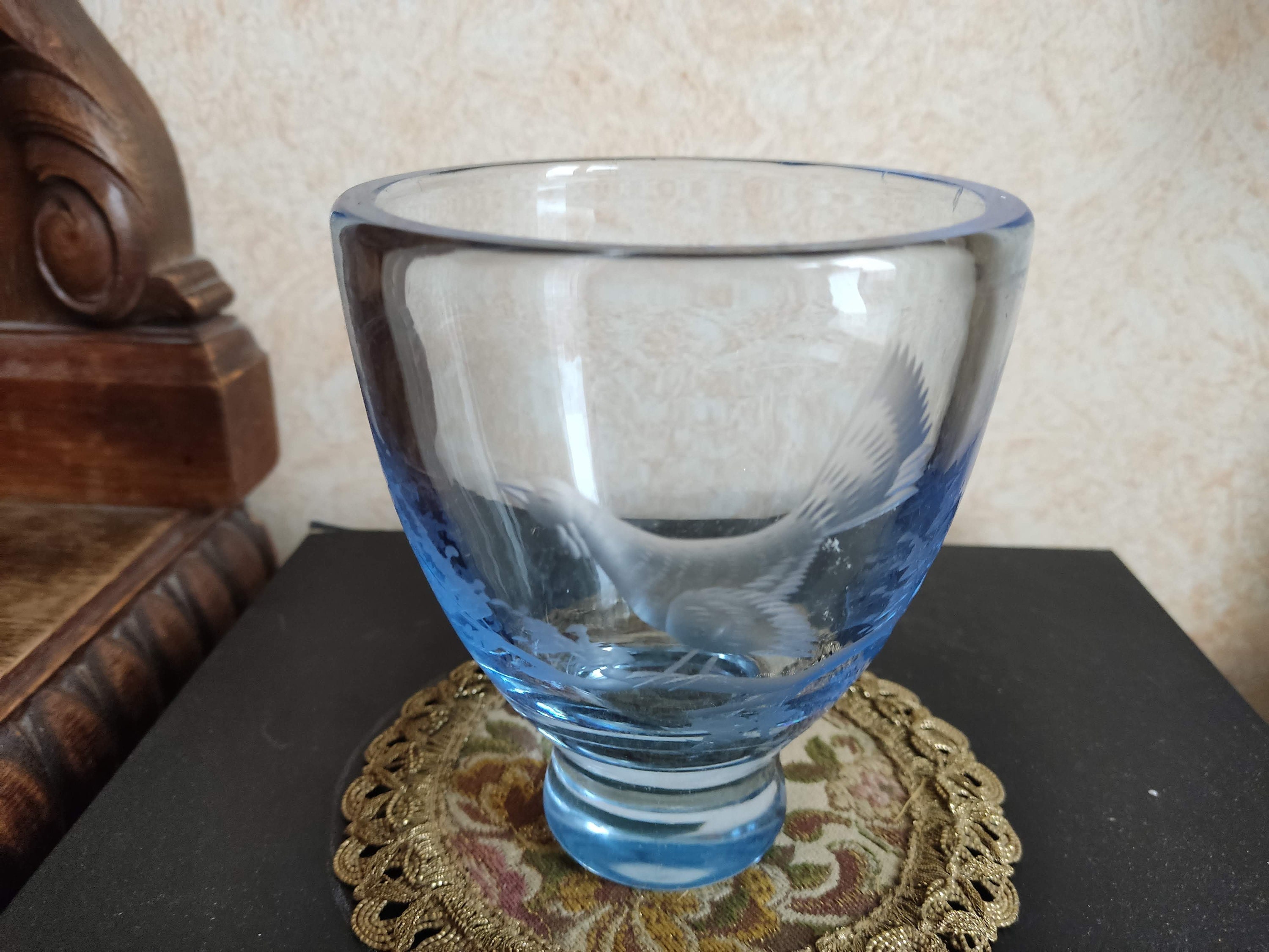 Labelled Ekstedts Glassliperi, Reijmyre Ice Blue Art Glass Vase
