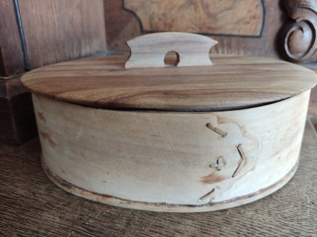 Vintage Svepask Box Bent Birch Bark Snuff Box, Swedish Folk Art 1970s