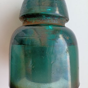 Antik 1920-29 Estnischer grüner Glasisolator mit Handelsmarke Meleski Bild 6