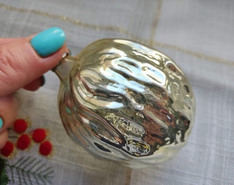 Vintage  Christmas Glass Ornament Nut Hand Blown half Silver half Transparent Antique Soviet Ornament
