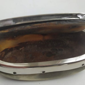 antique Swedish folk art  snuff box carved horn silver