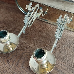 Klavier-Kerzenleuchter, antikes Messing, Schwingarme, Kerzenhalter, Doppel-Kerzenhalter, Jugendstil-Wohnkultur, Messing-Klavier-Kerzenleuchter, Wandleuchte