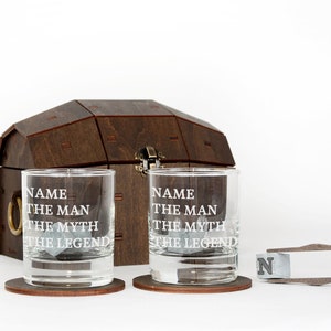 Fathers Day Gift, The Man The Myth The Legend, Personalized Gift Whiskey Glasses Set in Wooden Chest, Unique Birthday Gift