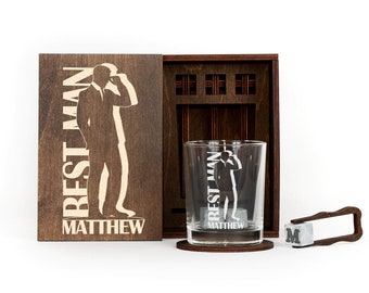 Groomsmen Gifts Personalized Whiskey Glass Set with Wood Box, Groomsmen Proposal Box, Best Man Gift, Custom Groomsmen