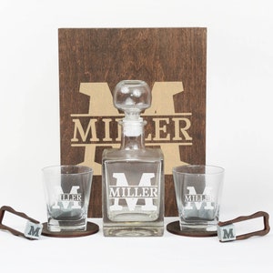 Christmas present, Personalized Whiskey Decanter Set in Wooden Box with Whiskey Stones, Exclusive Gift by KitchenBarStore Birthday Gift