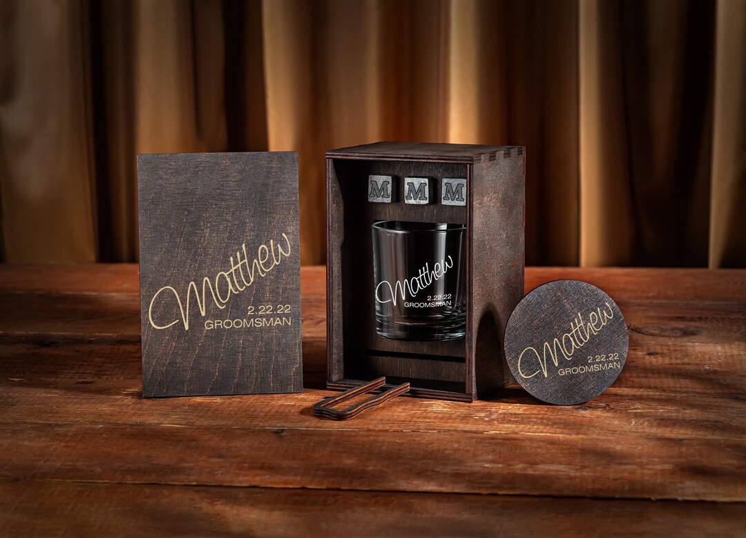 Groomsmen Gifts Personalized Whiskey Glass Set With Wood Box, Groomsman ...