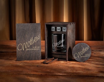 Groomsmen Gifts Personalized Whiskey Glass Set with Wood Box, Groomsman Proposal, Best Man, bachelor party gift