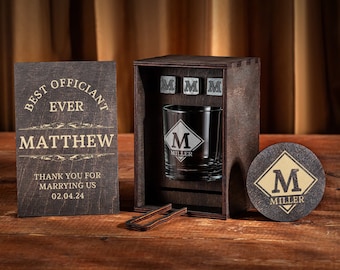 Wedding Officiant gift whiskey glass in a wooden box, pastor appreciation gift, best officiant ever