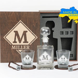 Christmas gift, Personalized Whiskey Decanter Set in Wooden Box with Whiskey Stones, Birthday Gift for Man,Him, Boyfriend, Dad Husband
