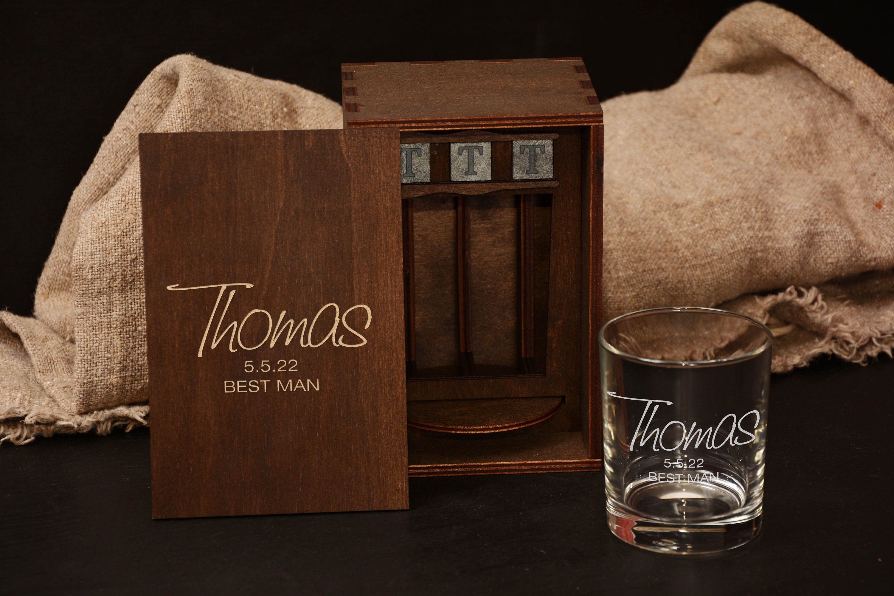 Groomsmen Gifts Personalized Whiskey Glass Set with Wood Box Etsy