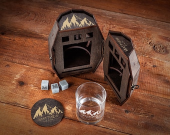 Blue Ridge Mountains Unique gift for him Personalized whiskey glass in a wooden barrel, Christmas gift, Appalachian Mountains