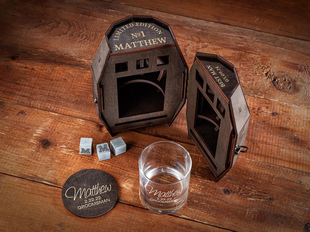 Groomsmen Gifts Personalized Whiskey Glasses in Wooden Barrel Groomsman ...