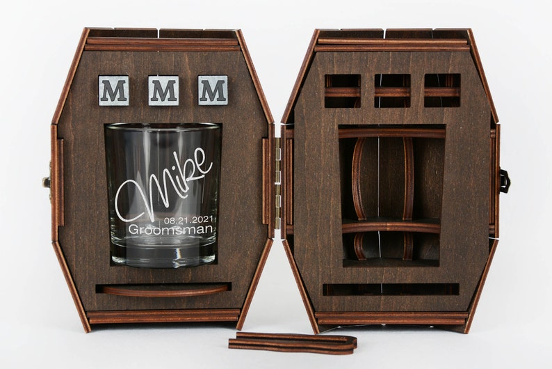 Groomsmen Gifts Personalized Whiskey Glasses in Wooden Barrel Groomsmen Proposal, Best Man Gift, Officiant, Usher Gift, Gift for Groomsmen image 3