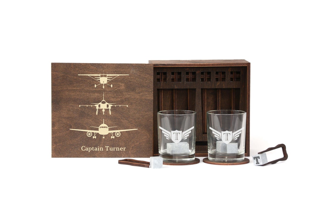 Personalized Pilot Gift, Aviator Gift, Pilot Retirement Gift, Whiskey Glass Set With Wood Box - Etsy