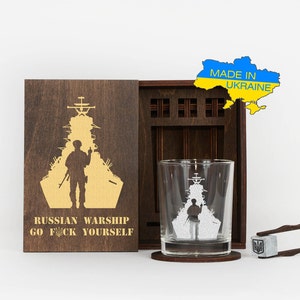 Russian Warship Go F*ck Yourself, Personalized Whiskey Glasses Set, Stand With Ukraine, Birthday Gift, Gift for Him, Man