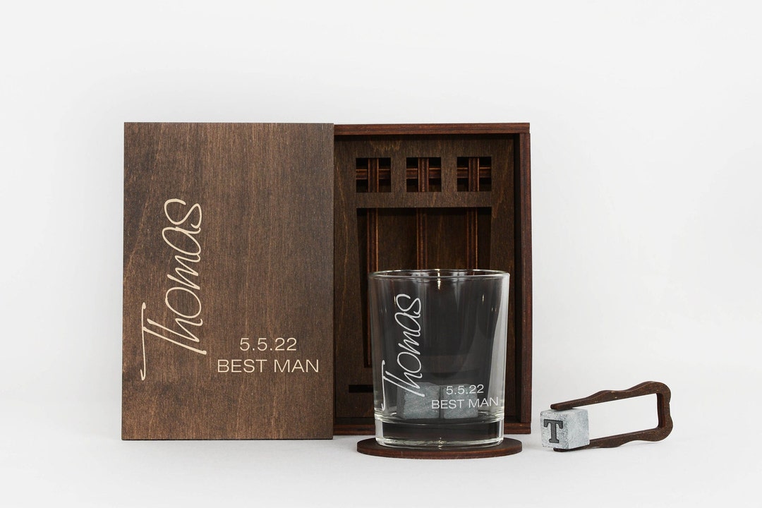 Groomsmen Gifts Personalized Whiskey Glass Set With Wood Box, Groomsman ...