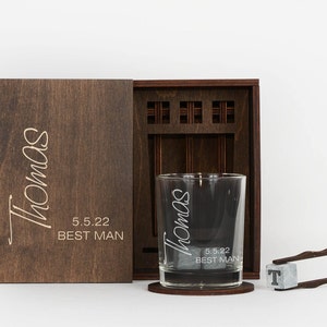 Groomsmen Gifts Personalized Whiskey Glass Set with Wood Box, Groomsman Proposal, Best Man Gift