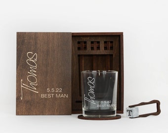 Groomsmen Gifts Personalized Whiskey Glass Set with Wood Box, Groomsman Proposal, Best Man Gift