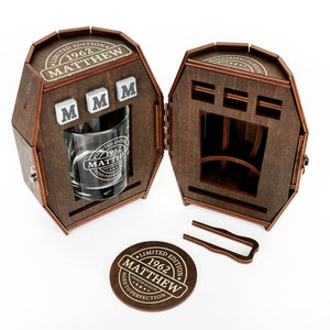 Cadeau de 40e anniversaire, ensemble de verres à whisky personnalisés dans un tonneau en bois, excellent cadeau pour 40e anniversaire, cadeau de 40e anniversaire