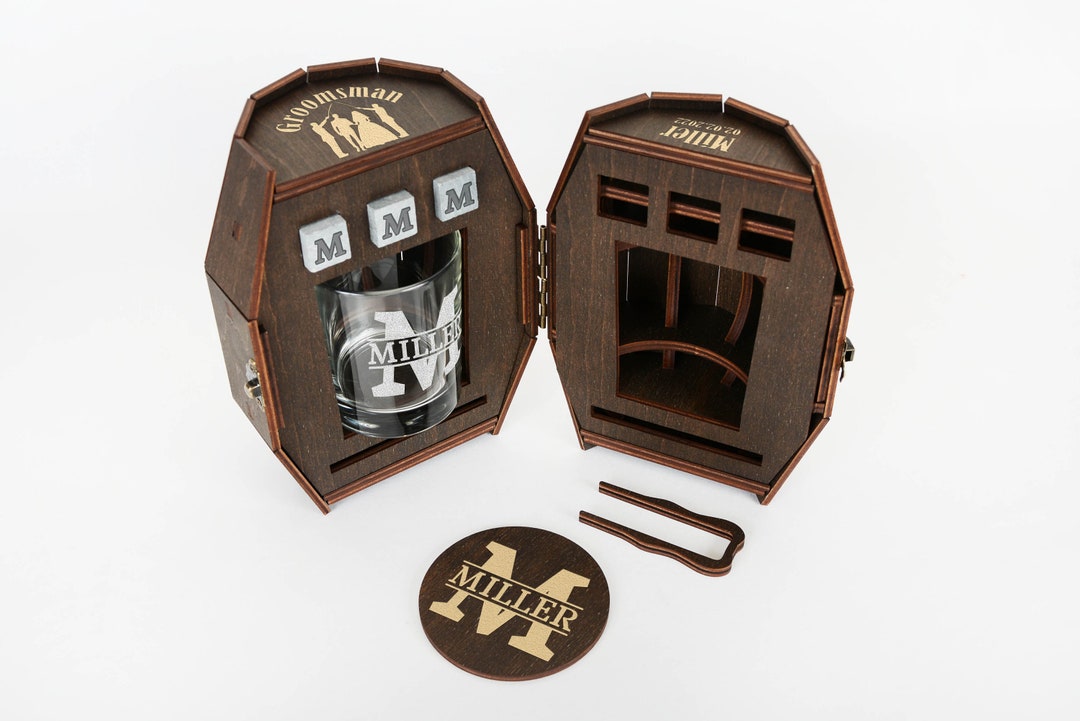Groomsmen Gifts Personalized Whiskey Glass in Wooden Barrel Groomsman ...