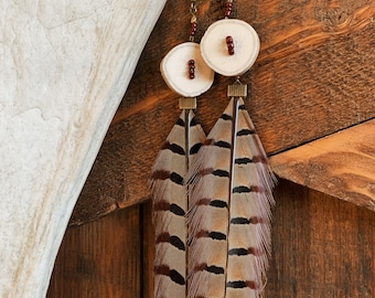 Carved antler earrings Hand Painted Feather Antler Earrings dangle earrings