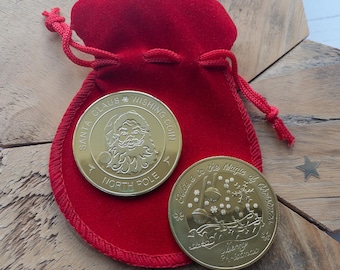 Santa Wishing Coin: Christmas Magic Keepsake with Velvet Bag