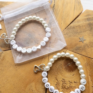 Personalized Flower Girl Pearl Bracelet, Wedding Gift