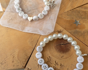 Personalized Flower Girl Pearl Bracelet, Wedding Gift