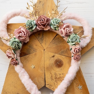 Floral Teddy Bear Ears: Fluffy Hairband with Mulberry Flowers