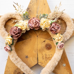 Fluffy Teddy Bear Ears Headband: Floral Mulberry Flowers