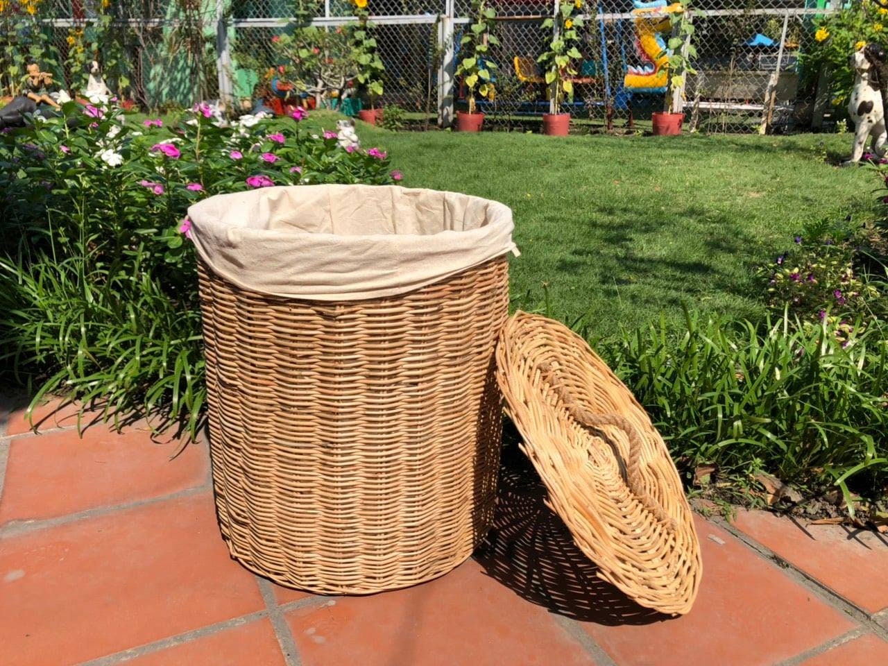 Bamboo trash can used in the kitchen Etsy