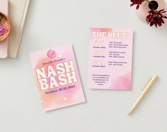 Nash Bash-inbjudan | Möhippainbjudan och resplan | Nashville | Digital mall | Utskrivbar inbjudan | Redigerbar mall