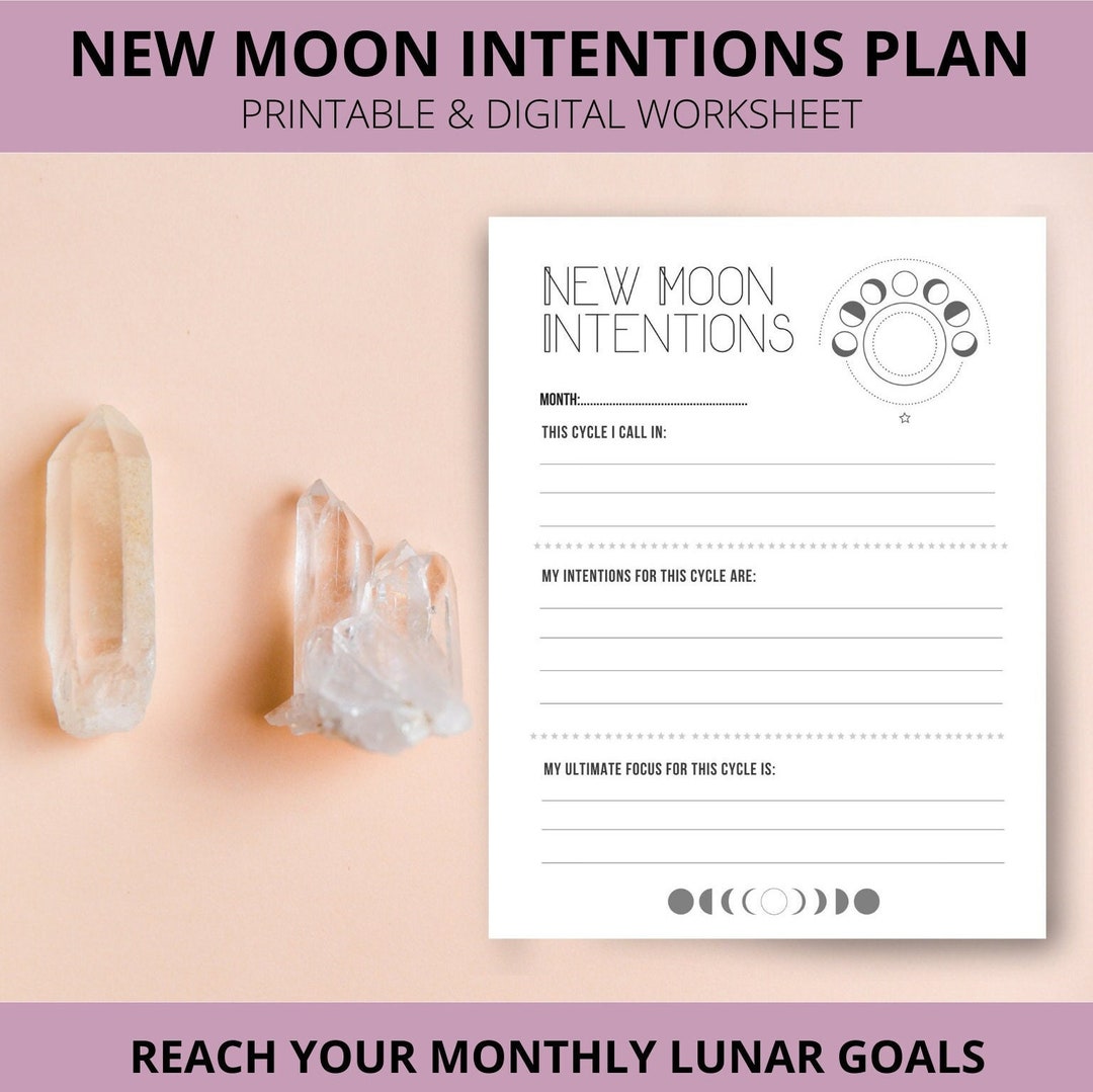 New Moon Intention Setting Goal Setting Printable Moon Phases Printable New Moon Ritual Lunar