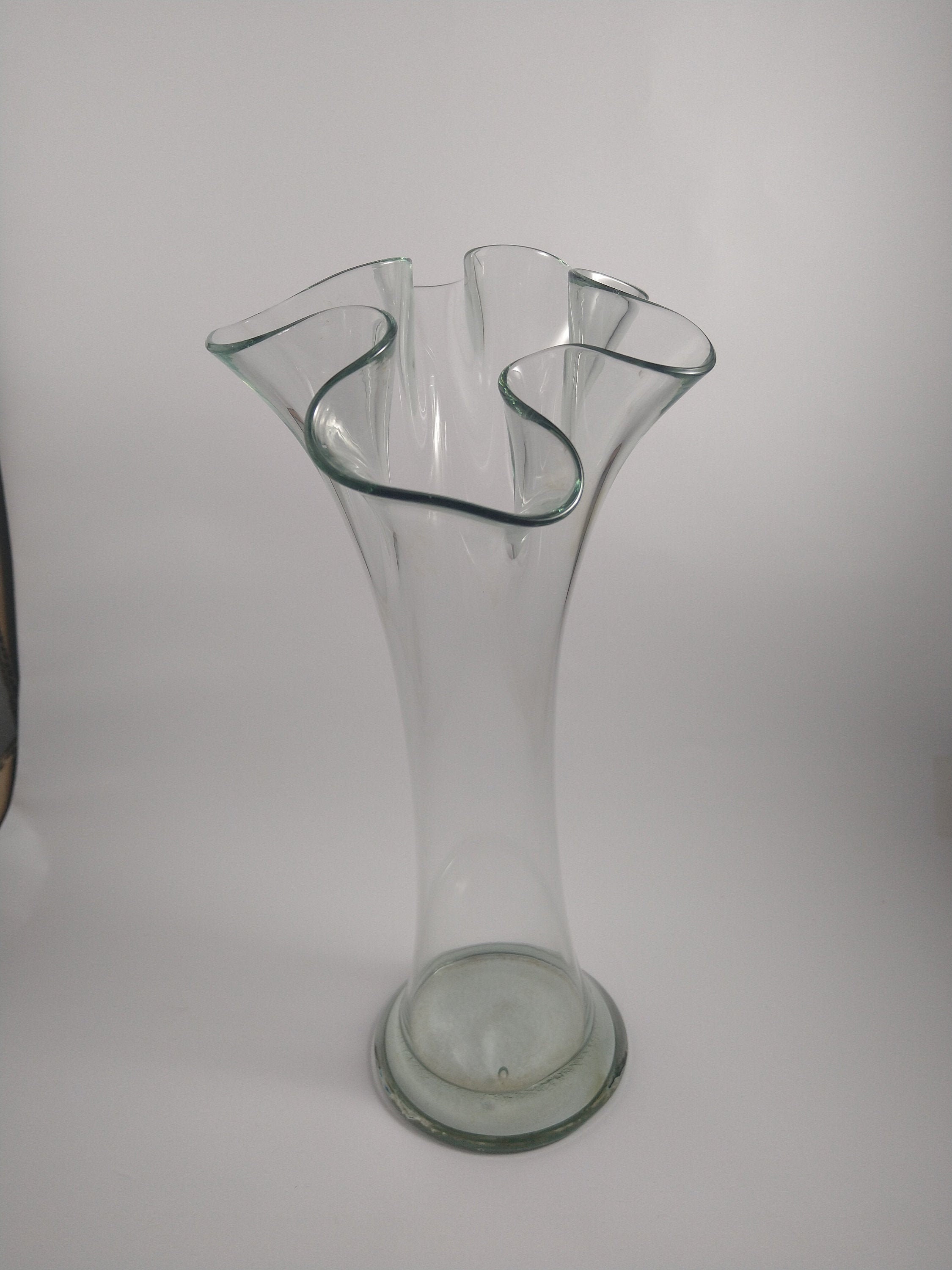 Vintage ruffled edge clear glass vase Etsy