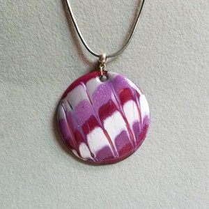 Limoges enamel necklace, purple strips touillette pendant, enamel on copper, handmade art crafts