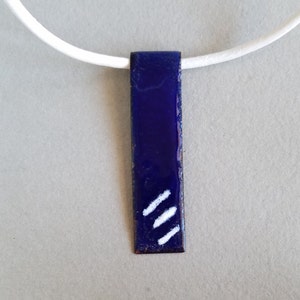 Limoges enamel necklace, straight blue pendant, enamel on copper, handmade art crafts