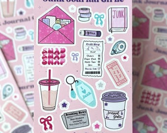 Junk Journal Girlie Sticker Sheet: Journal Scrapbook Planner Stickers Matte Vinyl Weatherproof