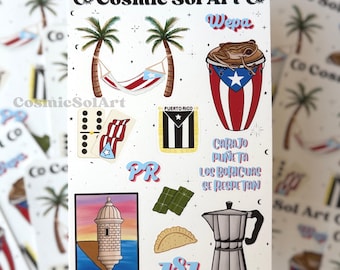 Puerto Rico Sticker Sheet Hoja De Pegatinas : Boricua PR Isla Stickers Matte Weatherproof Vinyl