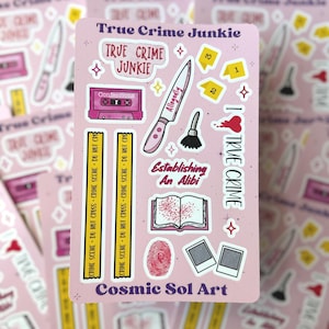 True Crime Junkie Sticker Sheet: Matte Vinyl Junk Journal Scrapbook Planner Stickers