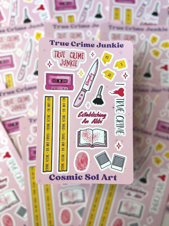 True Crime Junkie Sticker Sheet: Junk Journal Scrapbook Planner Stickers Matte Vinyl