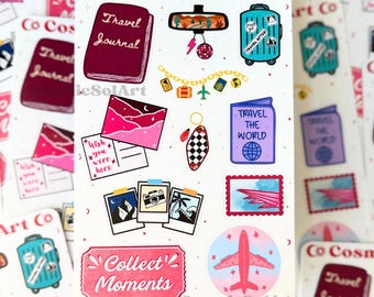 Travel Sticker Sheet:  Journal Scrapbook Planner Stickers Matte Vinyl Weatherproof