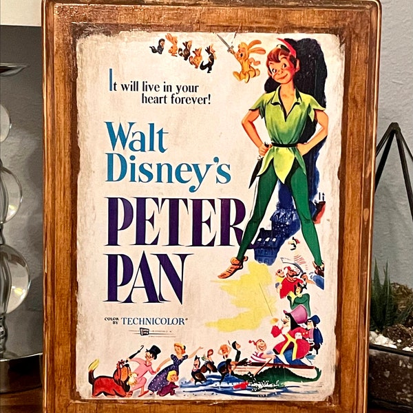 Vintage / Retro Walt Disney Wood Wall Art Peter Pan movie poster Disneyland Disney World