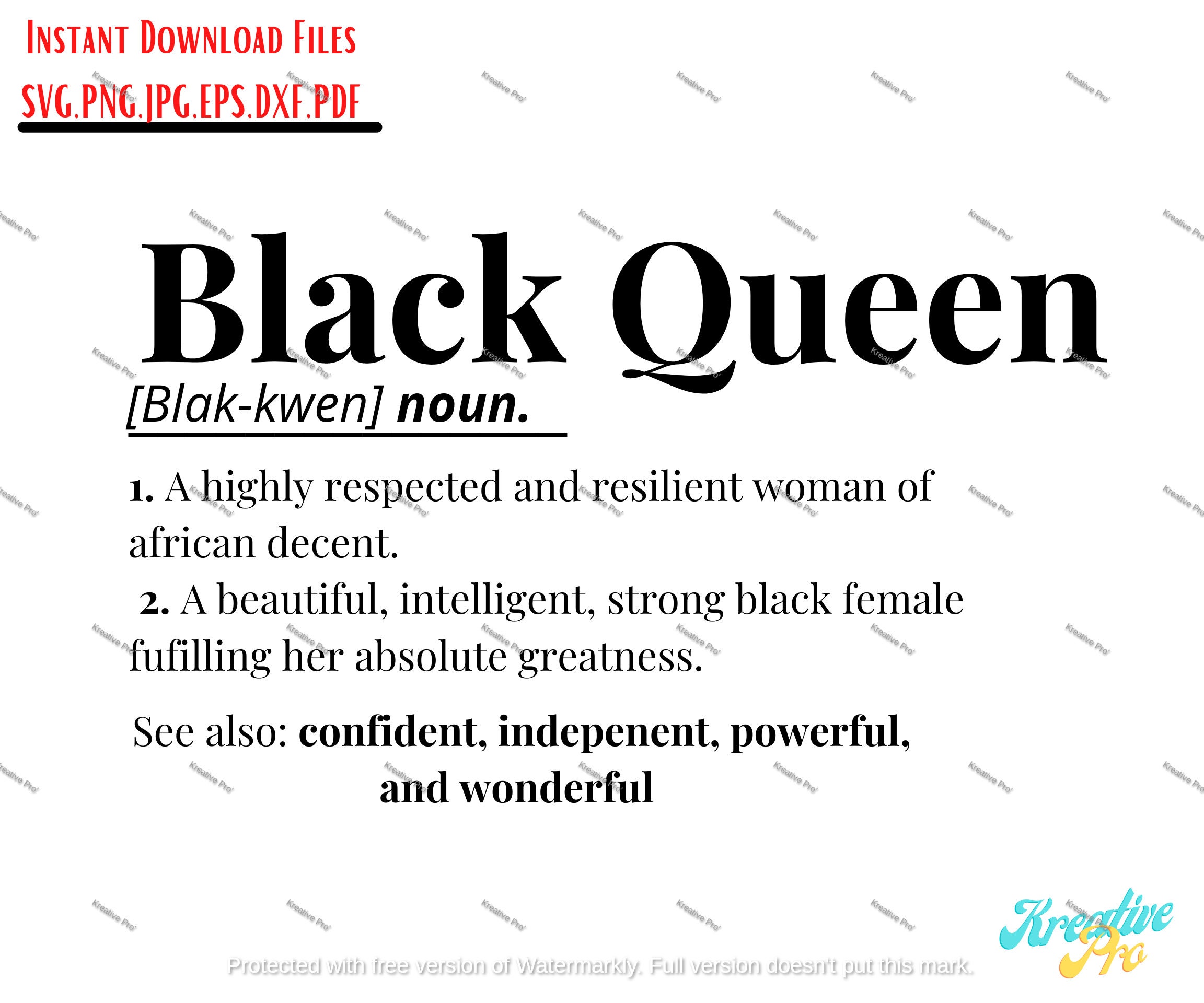 Black Queen Definition Svg Black Women Prince Princess Etsy