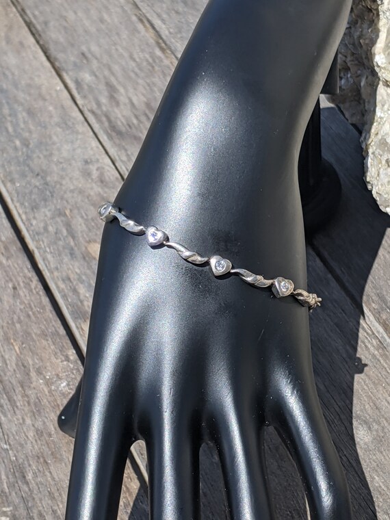 Diamond Heart Bracelet, Sterling Silver 925 - image 2