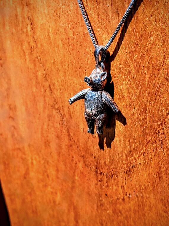 Articulated Solid Sterling Silver Pig Pendant Nec… - image 1