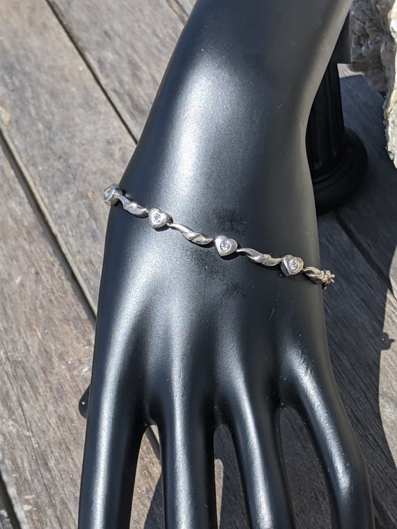 Diamond Heart Bracelet, Sterling Silver 925 - image 1