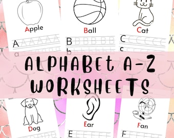 Letras de la A a la Z, hojas de trabajo del alfabeto, trazo, educación, animales, hojas de trabajo para niños, plantillas, preescolar, PDF, maestros, descarga instantánea