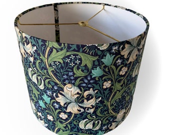 William Morris Lampshade | Golden Lily Navy Drum Shade, Handmade