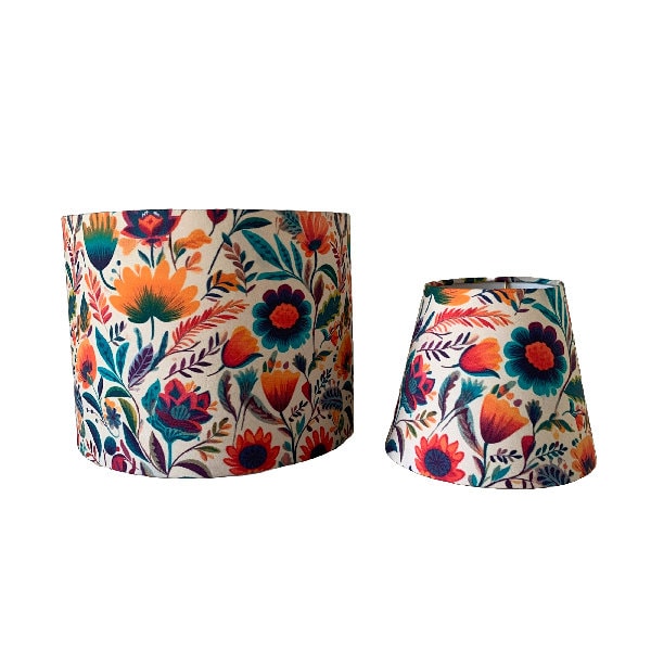 Mexican Flowers | Drum Lamp Shade for Table or Pendant | FREE SHIPPING (orders over 35.00)